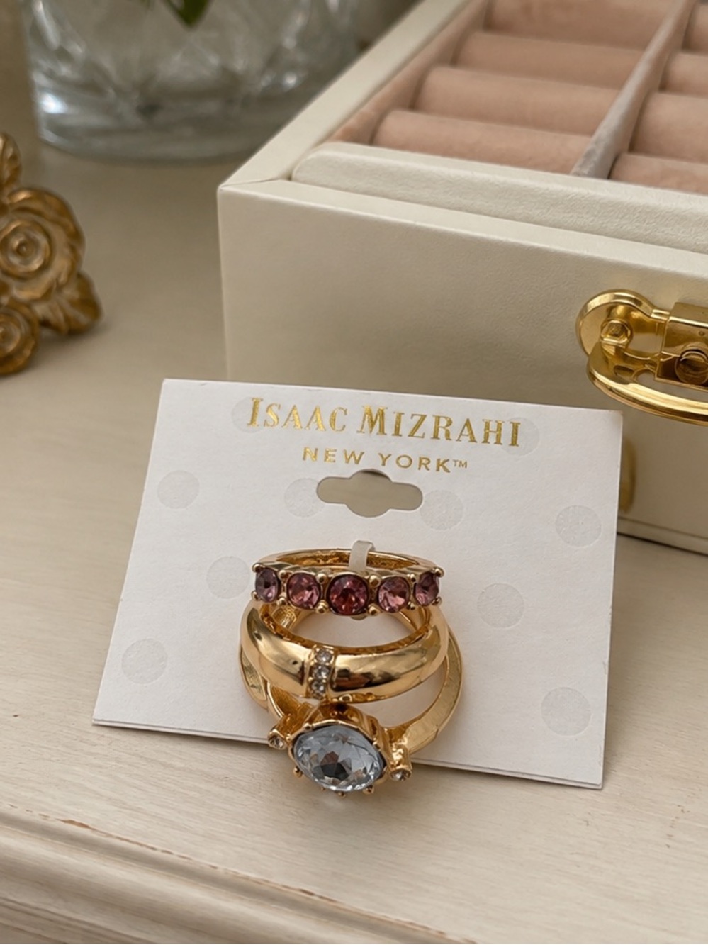 Isaac Mizrahi New York Gold-Tone Multi-Ring Statement Ring Set Size 6 (BR1616/